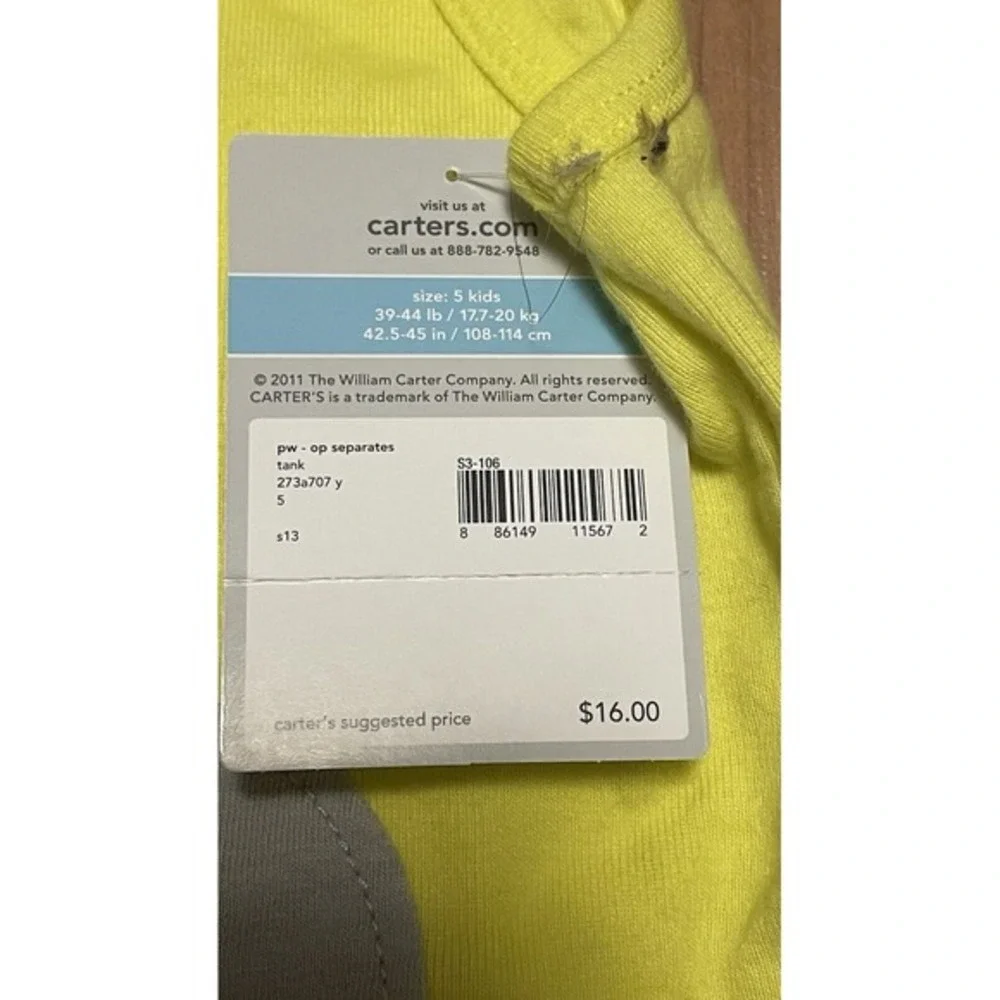Carter's Girls Size 5 Yellow Whale Shirt Summer‎ Cute Bright Fun Spring School